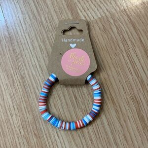 Handmade Americana Clay Bead Bracelet. Red White Blue Summer Patriotic